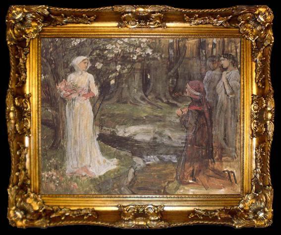 framed  John William Waterhouse Study for Dante and Beatrice (mk41), ta009-2